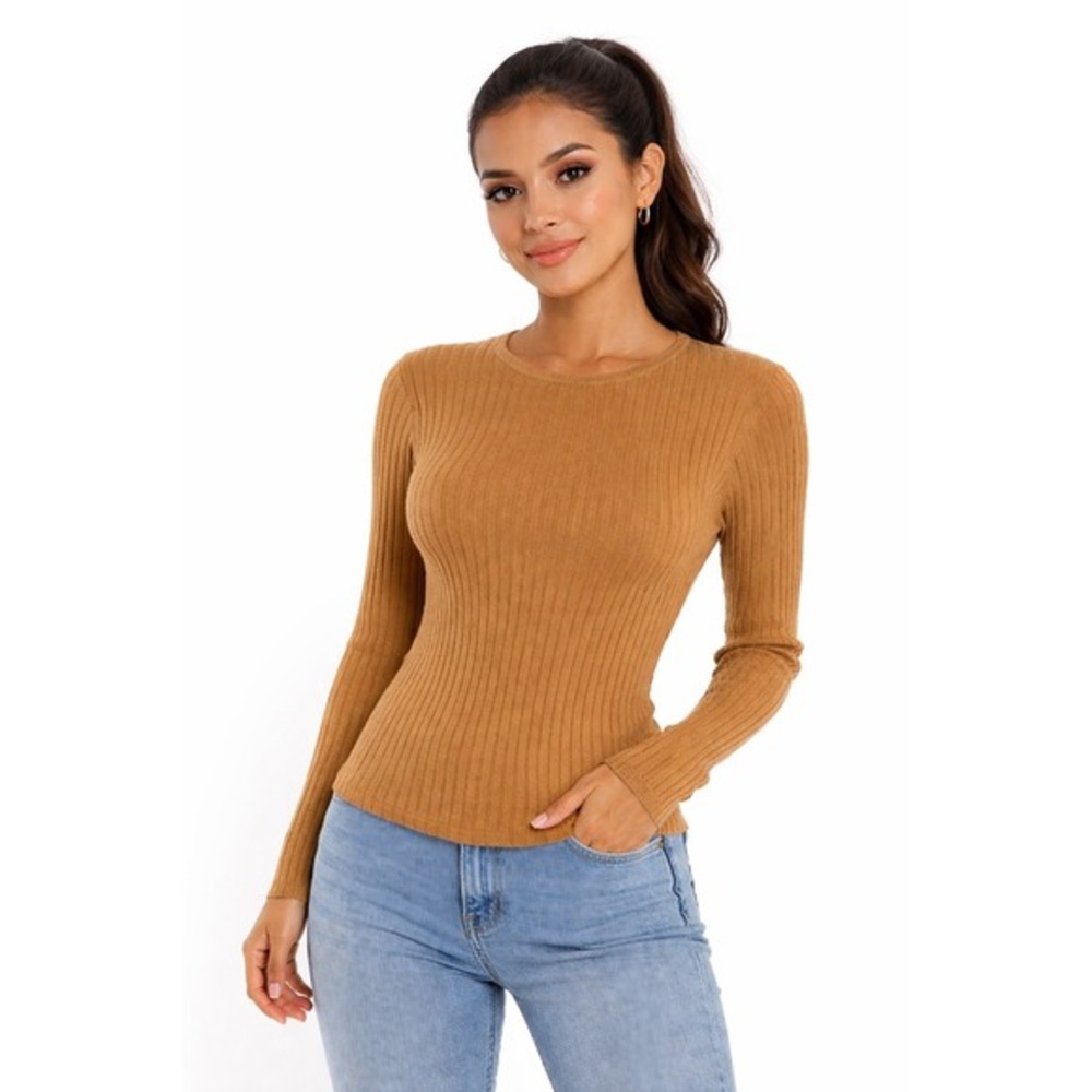 The Limited Mustard Yellow Ribbed Knit Wool Blend Sweater Crew Neck M Chic 73-73